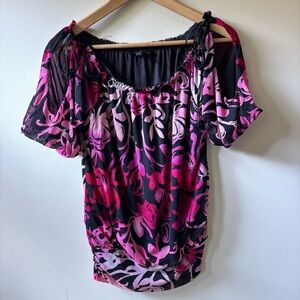 Express Pink and Black Floral Blouse